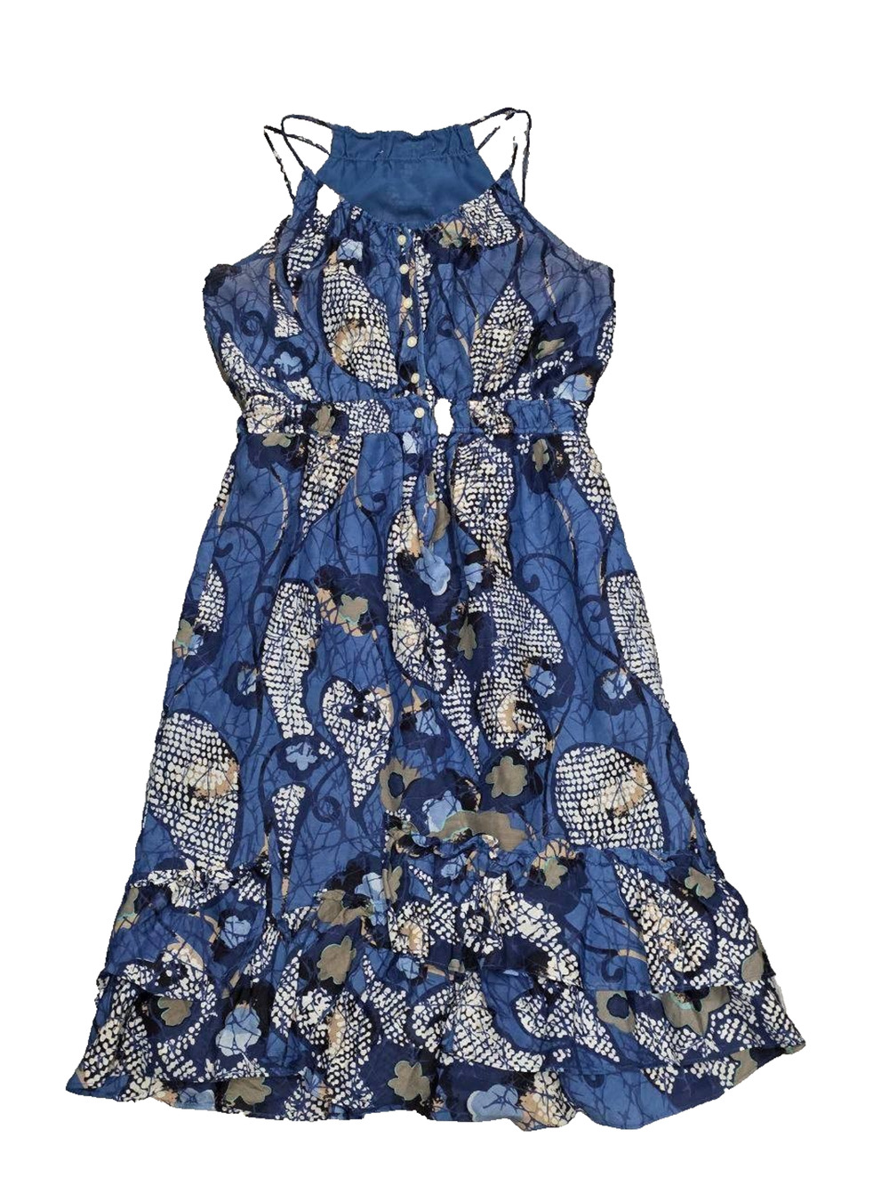 Banana Republic silk cotton Strapy Halter Dress Floral‎ Print Blue XS A004205